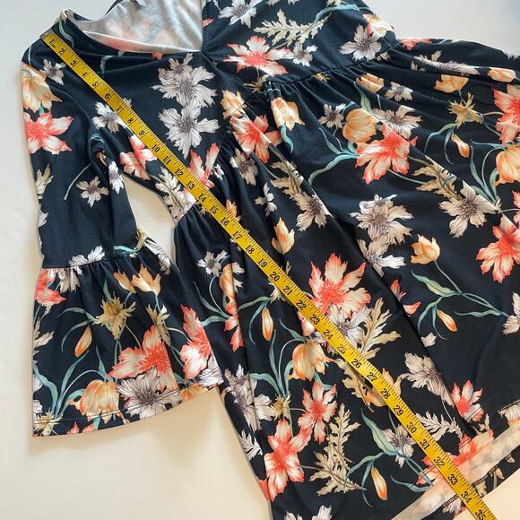 ASOS Navy Floral Dress Womens Size 8 Bell Sleeves Stretch Knit Boho Feminine - Picture 9 of 9